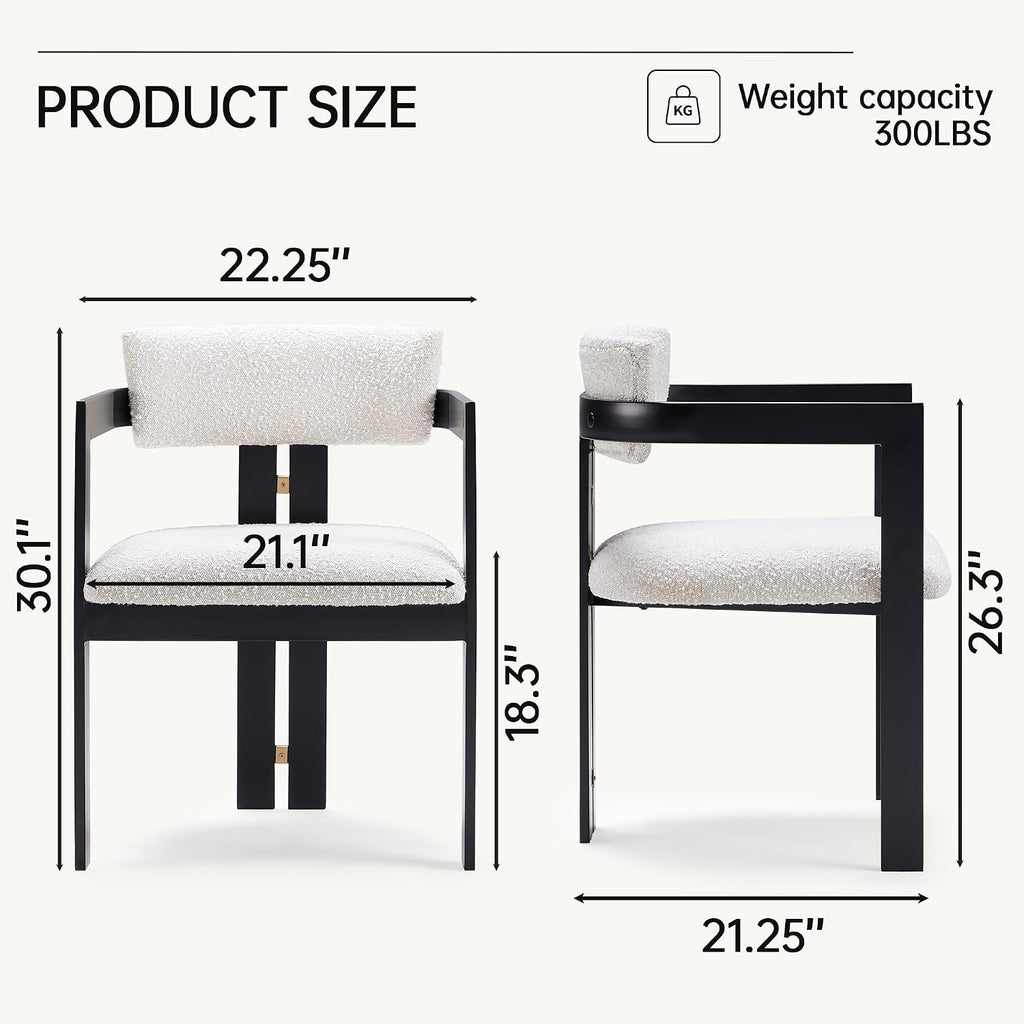 Morden Fort Boucle Dining Chair Set of 4, Upholstered Kitchen Chairs with Metal Frame & Round Back, Barrel Side Chair for Dining Room, Kitchen, Living Room, Apartments