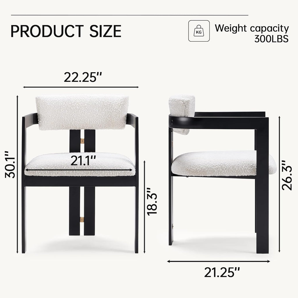 Morden Fort Boucle Dining Chair Set of 6, Upholstered Kitchen Chairs with Metal Frame & Curved Backrest, Mid Century Modern Dining Chairs for Dining Room, Living Room, Apartments (with Arm, Set of 6)