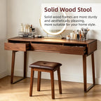 Solid Wood Vanity Stool with Cushion, 11" D x 15" W x 18" H - Small Wooden Ottoman Bench Chair Padded Seat for Bedroom/Living Room/Office/Makeup Vanity/Closet/Desk - Brown