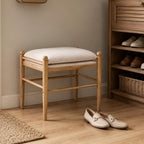 Kmax Ottoman Bench, 19 Inch Tall Vanity Chairs No Wheels, Upholstered Ktichen Chairs Backless Farmhouse Wooden Side Chairs for Dining Room, Extra Seating for Living Room - Linen, Beige