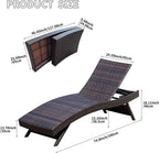 Set of Foldable Long Reclining Patio Seating Chairs, 2 Folding Chairs Patio Chaise Lounge, Outdoor Wicker Lounge Chaise, Rattan Chaise Lounge Lawn Sunbathing Recliner Beach Pool Backrest Recliners
