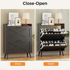 Homleke Farmhouse Shoe Storage Cabinet with Flip Drawers & Barn Door Design | Slim Narrow Shoe Rack Cabinet with Adjustable Shelves & Hidden Storage for Entryway, Foyer, Hallway, Living Room, Black