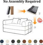 53.15'' Convertible Compressed Corduroy Folding Cloud Sofa Bed, Modern Pull Out Loveseat Sleeper in a Box, 4 in 1 Floor Mattress Futon Cloud Couch, No Assembly Needed, Orange, Pillows, Full