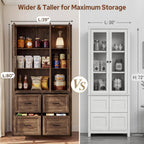 80" Modular Kitchen Pantry Cabinet, 2-in-1 Freestanding Tall Pantry Cabinet with Glass Doors & Adjustable Shelves, Large Hutch Storage Cabinet for Kitchen & Living Room (2, Cracked Oak, AB)