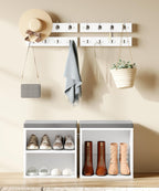 HOOBRO Shoe Storage Bench with Cushion, Entryway Bench with Coat Rack Set, Small Shoe Storage Organizer with Adjustable Shelf, for Narrow Hallway Foyer, Bedroom, White and Gray WG28HX01