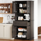 Kitchen Pantry Storage Cabinet with Doors and Shelves, Industrial Pantry Storage with Iron Mesh Doors for Kitchen Dining Room, Living Room, Black