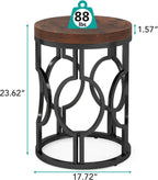 Tribesigns Round End Table Set of 2, Industrial Side Table with Metal Hollow Frame, Small Bedside Table Nightstand for Living Room, Bedroom, Easy Assembly (Rustic Brown,2 PCS)