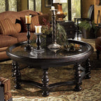 Coffee Table Solid Wood Round Coffee Table Black Retro Coffee Table Home Sofa Side Table Glass Double Layer Low Table Mesa para Centro De Sala