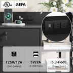 SEDETA 44" File Cabinet with Lock, Filing Cabinet fits Legal/Letter Size | Black Lateral 2 Drawer Filing Cabinets for Home Office with Lock, Power Strip, 6 Storage Shelves, Wheels and 4 Hooks