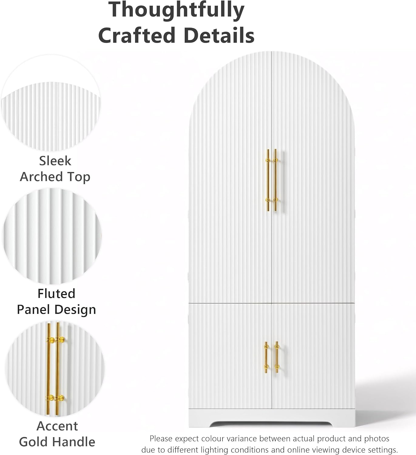 72" Tall Morden Kitchen Pantry Cabinet with 8 Door Shelves, Morden Storage Cabinet with 3 Adjustable Shelves, Hidden Drawer, Versatile Cupboard for Kitchen, Dining & Bathroom (Arched, White)