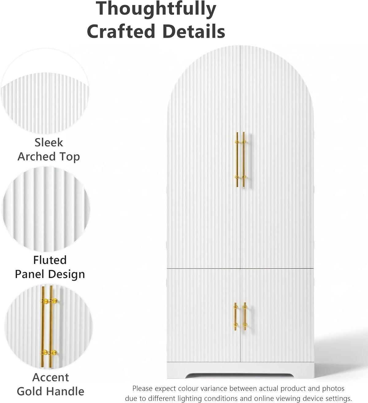 Arched Kitchen Storage | Adjustable Shelves，White-C | 8 door shelves hidden compartment anti-tip design easy assembly versatile spaces