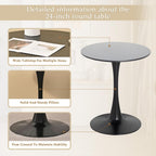 Dining Table and Dining Chair Set 23.6" Black Round Table&2 Leather Upholstered Wooden Legs Chairs for Kitchen Dining Room Small Space 3 Piece Dining Table and Chair Set(Black&White)