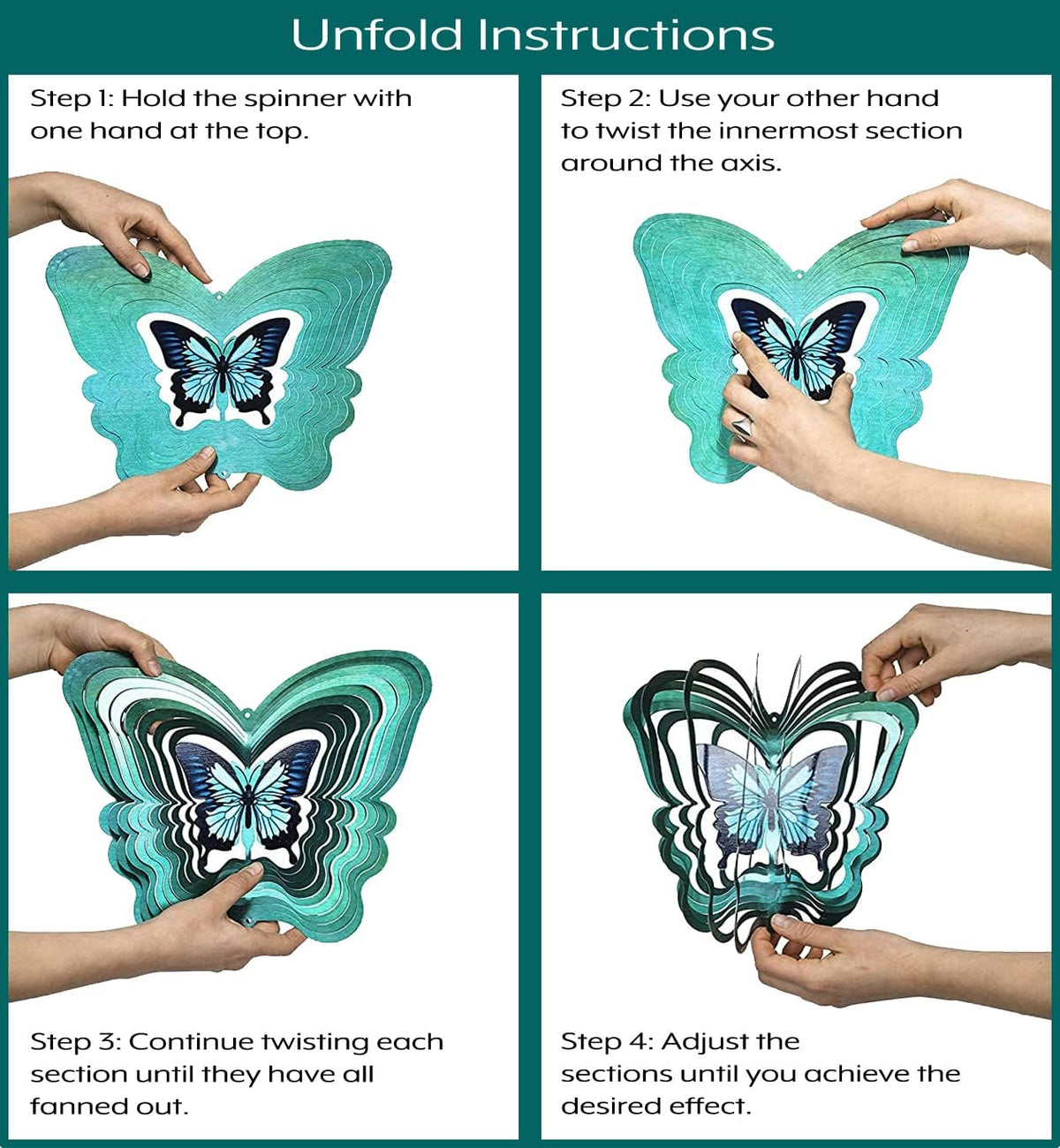 ISEO Butterfly Wind Spinner for Yard and Garden, Hanging Outdoor Decor, Yard Art, Porch and Patio Decorations, Metal Wind Spinners Outdoor, Weather Resistant, 12”