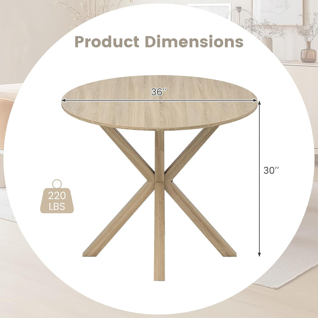 Tangkula 36" Round Dining Table, Mid-Century Modern Kitchen Table with Rubber Wood Legs, Vintage Table with Pedestal Base & Adjustable Foot Pads, Side Table for Home, Office, Bar (Oak)