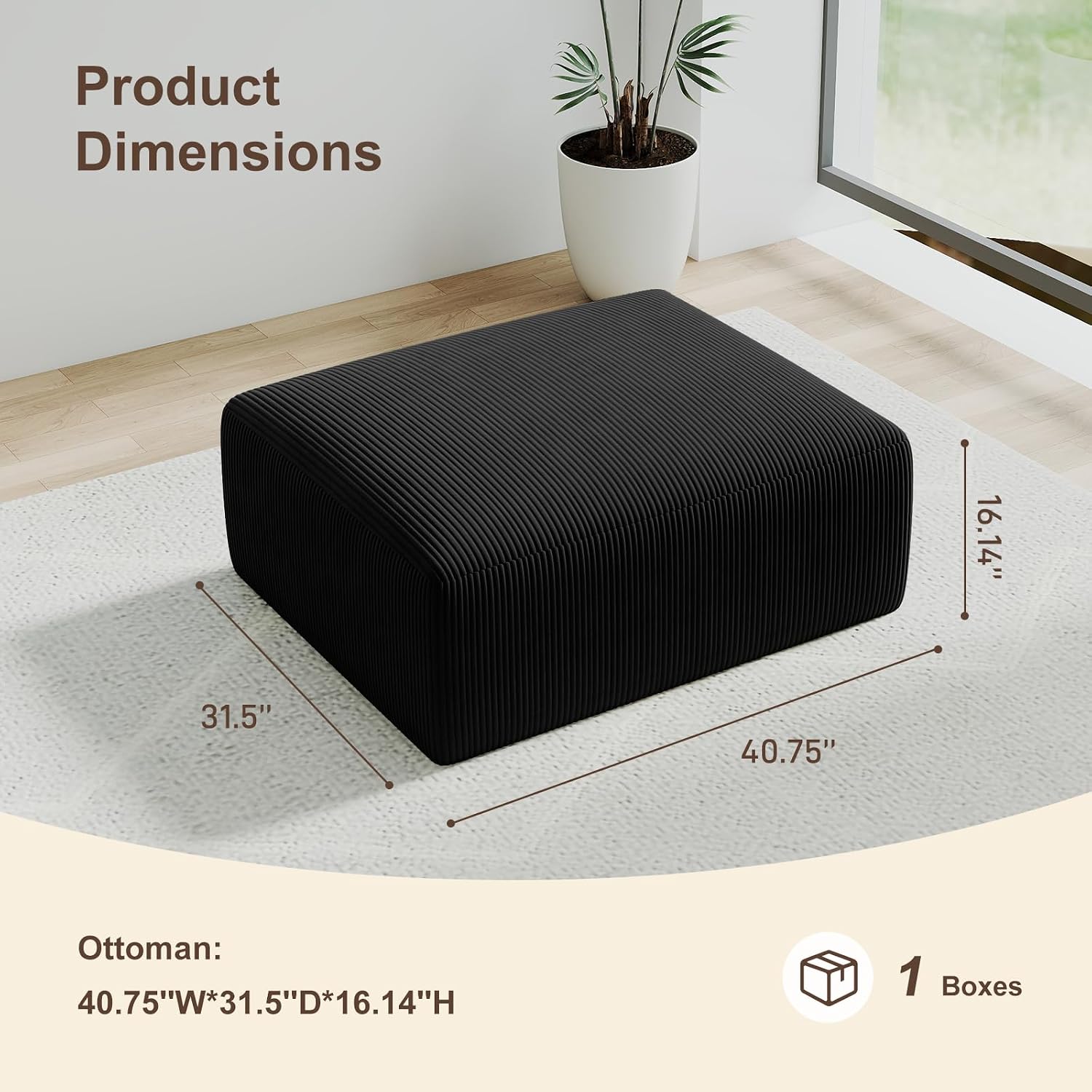 2 Square Cloud Footstool for Living Room, No Assembly Modular Corduroy Convertible Seat, Modern Style Sofa Accessory for Lounge or Bedroom