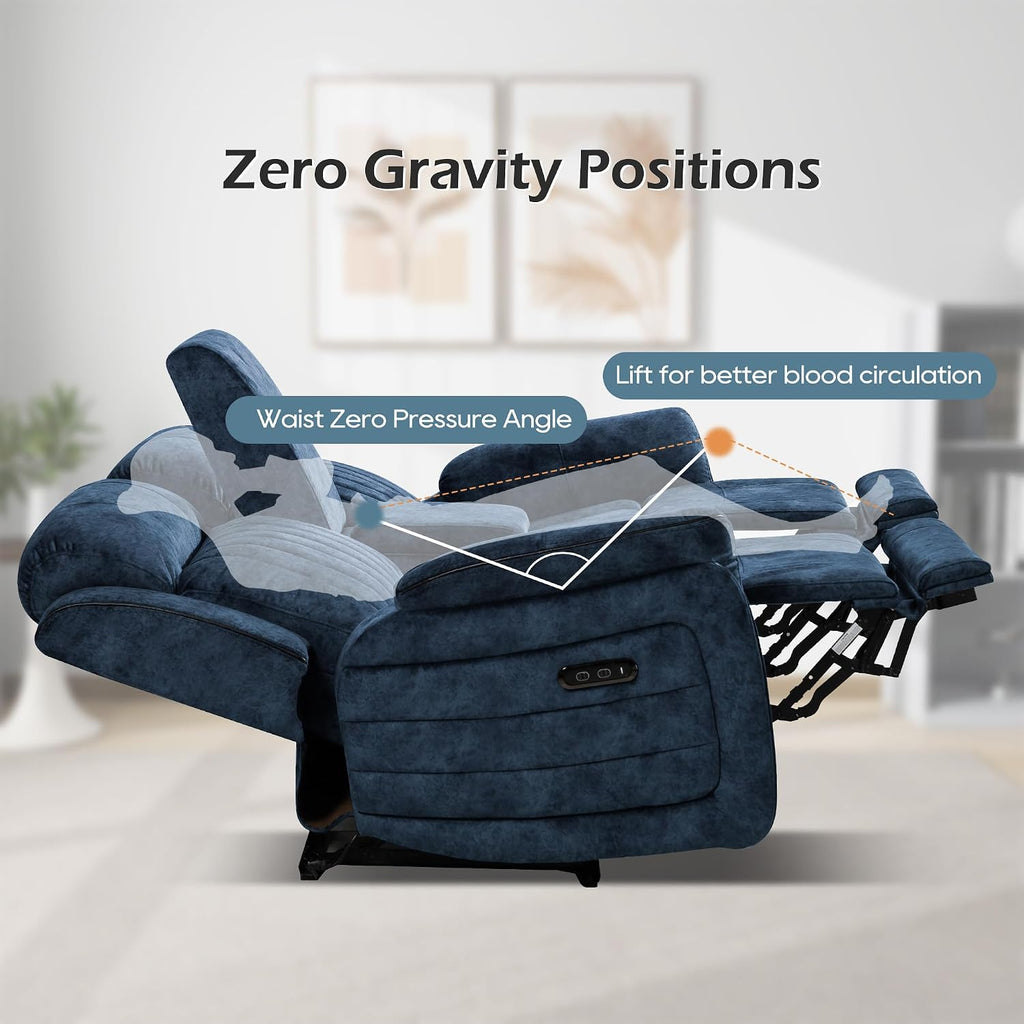 Power Zero Gravity Reclining Loveseat with Adjustable Headrest, Double Reclining Loveseat with Console, Power Loveseat Recliner with USB & Type-C Ports for Living Room (Blue)