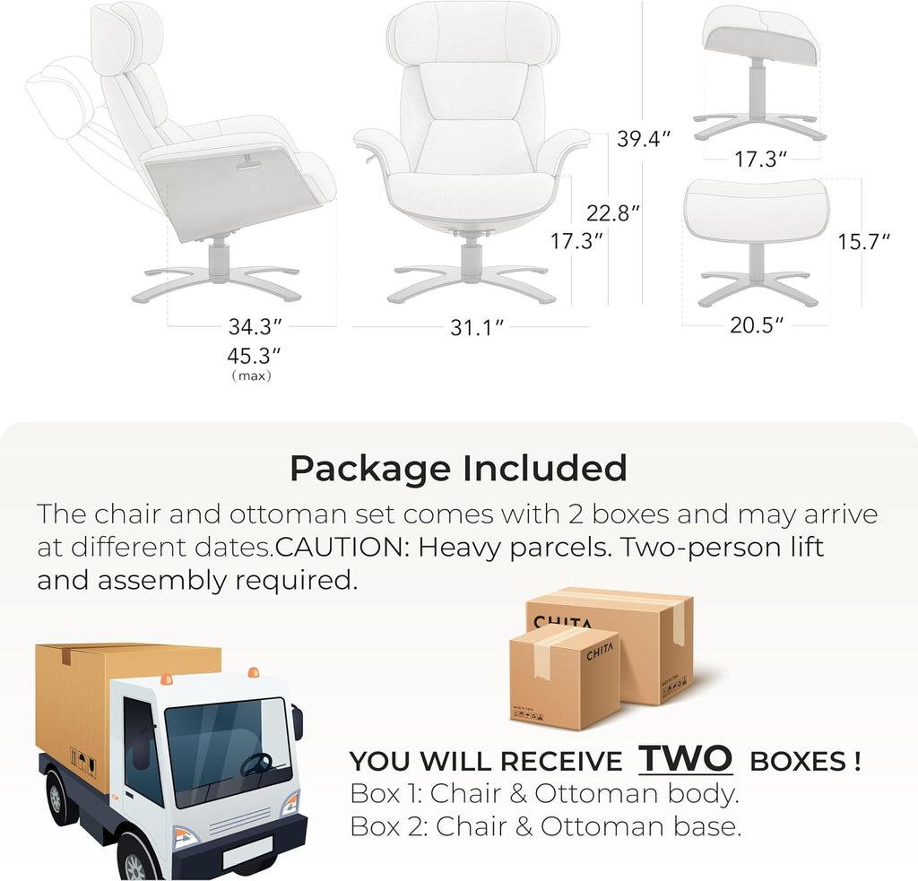 CHITA Genuine Leather Reclining Swivel Accent Chair with Ottoman, Teal | Eames Swivel Chair with Adjustable Backrest and Headrest for living Room & Office, 34.3"Dx31.1"Wx39.4"H, 350 Lbs Capacity