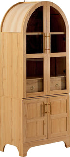 71" Tall Arched Kitchen Pantry Cabinet with Door Shelves, Farmhouse Storage Cabinet with Open & Adjustable Shelves, Hidden Drawer & Glass Door, Cupboard for Kitchen, Dining Room (Natural)