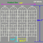 4 Pack Metal Garden Trellis for Climbing Plants Outdoor 86.7" H Cream White Garden Fence Rustproof Trellis Support Roses Flower Lawn, Off White