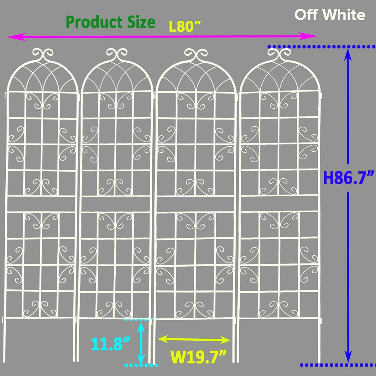 4 Pack Metal Garden Trellis for Climbing Plants Outdoor 86.7" H Cream White Garden Fence Rustproof Trellis Support Roses Flower Lawn, Off White