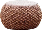 Small Round Ottoman Footrest Stool with Cushion Boho Decorative Accent Seat for Living Room Entryway Footrest Pouf Hand Knitted(22cm/8.6in)