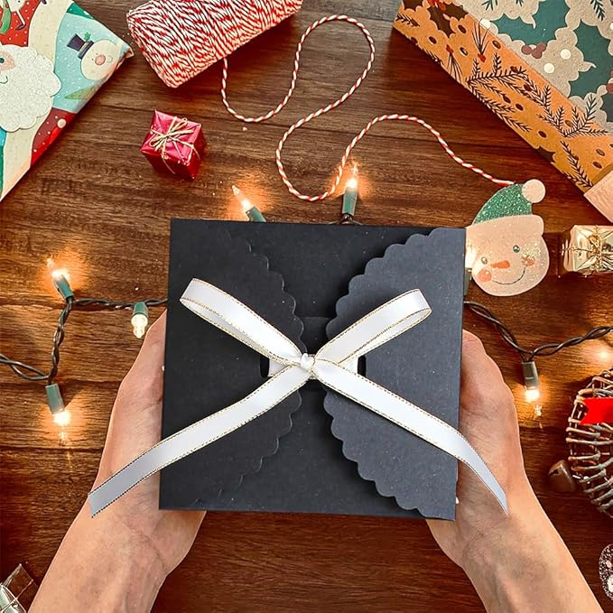 Small Black Boxes for Gifts, 10 PCS Premium Gift Box with Ribbon for Thanksgiving, Anniversaries, Party, Birthday, Graduations, and More(4.75” x 4.75” x 3.53”)
