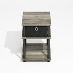 Furinno Turn-N-Tube Side Table, 3-Tier Square Modern End Table with Storage Bin, Open Shelf Night Stand, Bedside Table, Easy Assembly, Grey Oak
