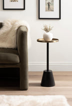 Kate and Laurel Tira Elegant Round Drink Table, 10 x 22, Antique Brass and Black, Vintage Glam Circle Martini Table for Use as a Small Bedroom Nightstand or Living Room Plant Stand Option