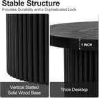 Modern Side Table, 16.93" Fluted Round Pedestal Table for Living Room, Bedroom, Entryway, Sofa, Chair – Black Accent Table with Solid Wood Strips End Table