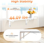 Wall Mounted Folding Desk, 24x16 Inch Floating Desk with Shelf Brackets, Space Saving Fold Down for Small Spaces, Home Office, Kitchen, Laundry Room, White