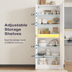 Furnify 71" Tall Pantry Cabinet with LED Light and High Gloss Doors, White | Kitchen Freestanding Pantry Storage Cabinet with Adjustable Shelves, Modern Buffet Hutch Cabinet for Dining Room, Living Room