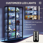 71" H Display Cabinet with Glass Doors,Display Case with LED Sensor Lights,Glass Display Cabinet with Adjustable Shelves and Feet,Display Cabinets for Living Room/Bedroom/Kitchen