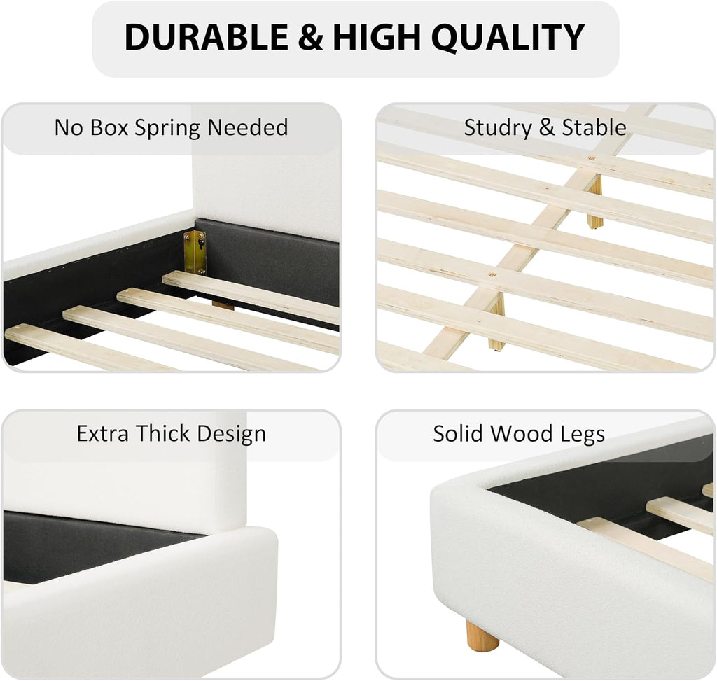 Merax King Size Boucle Upholstered Platform Bed Frame with Headboard,Modern Soft Fabric for Bedroom with Wood Slats Support for Bedroom