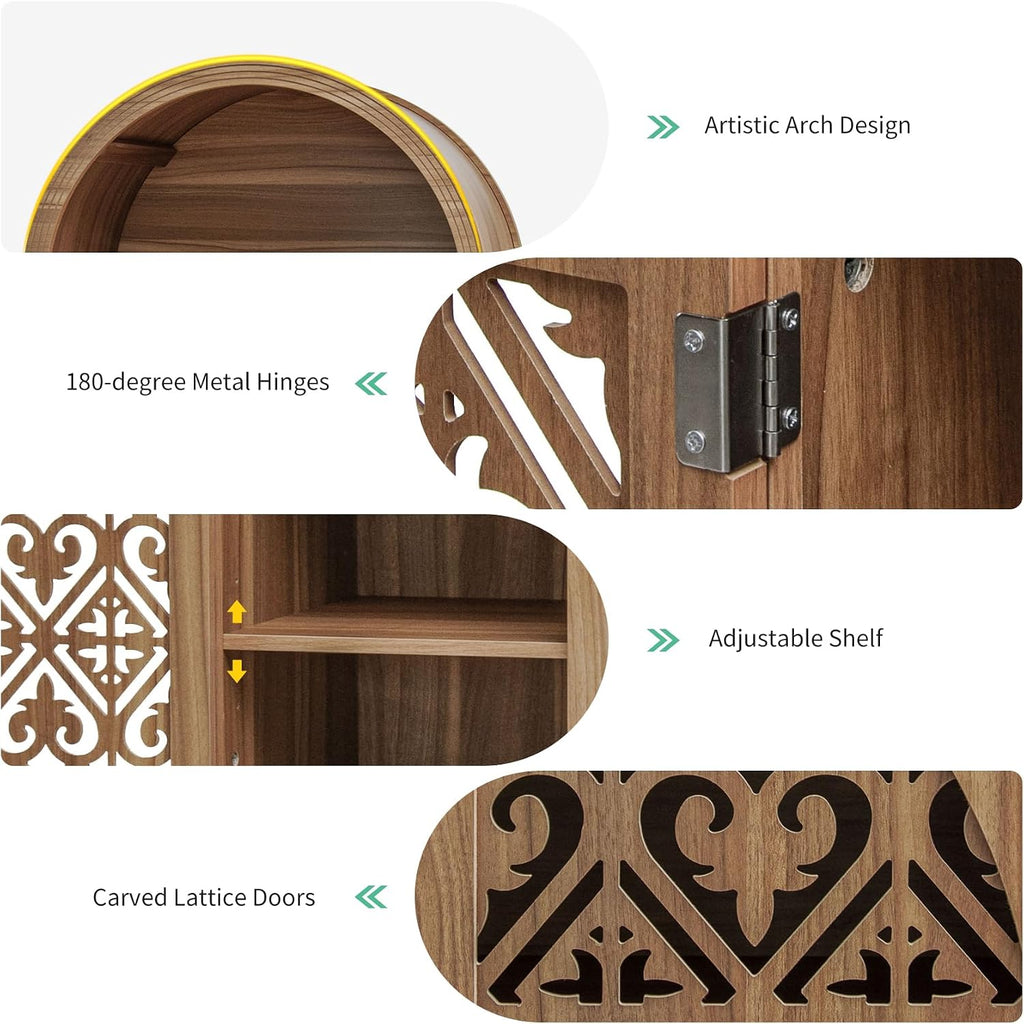 70" Tall Arched Kitchen Pantry with 5-Tier Storage Space, Boho Storage Cabinet with Hollow Carved Door, Modern Farmhouse Versatile Cupboard for Kitchen, Dining Room, Living Room, Walnut, 1 PCS