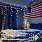 QITONG 500 LED Red White and Blue String Lights,165ft 4th of July Lights Plug in Outdoor Indoor, 8 Modes Clear Wire Patriotic Light for Independence Day Memorial Day Celebration Party Decor