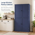 Kitchen Pantry Cabinet, 40.2" W x 20" D x 71.3" H Large Freestanding Pantry Storage Cabinet with 4 Doors, 2 Drawers, 8 Door Shelves, 2 Adjustable Shelves, Farmhouse Kitchen Cupboard (Blue)