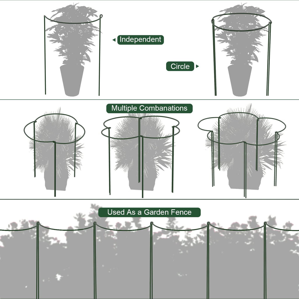 FEED GARDEN Peony Cages and Supports, 6 Pack Plant Support Stakes for Outdoor & Indoor Plants, 10" W x 16" H Half Round Garden Plant Support Rings for Peonies, Hydrangeas, Roses, Dahlias