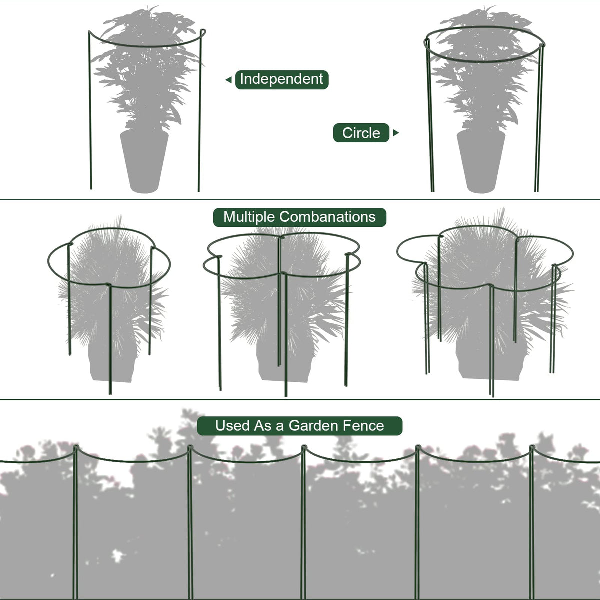 FEED GARDEN Peony Cages and Supports, 6 Pack Plant Support Stakes for Outdoor & Indoor Plants, 10" W x 16" H Half Round Garden Plant Support Rings for Peonies, Hydrangeas, Roses, Dahlias