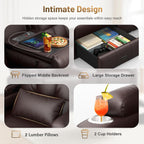 Power Loveseat Recliner Sofa with Massage & Heating, Zero Wall Hugger RV Reclining Couch with Bluetooth Speakers, LED Lights, Pillow, Drawer, USB Charging & Power Outlet for Home Theater & Gaming Room