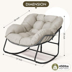 Bifanuo Oversized Egg Rocking Chair for Indoor Outdoor – All-Weather Wicker Rattan Lounge Chair with Cushion Patio Rocker for Porch Garden or Balcony (Beige)