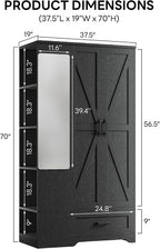 LIKIMIO Armoire Wardrobe Closet 70 Inches, Large Storage with Mirror, 2 Doors, Drawer, and Shelves, Modern Bedroom Freestanding Wooden Wardrobe Combination with Hanging Rail, Black