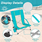 Romswi 2 Pack Lightweight Low Beach Chairs with Breathable Mesh Back,6LBS Folding Portable Sand Chairs with Cup Holder, Heavy Duty 300lbs Capacity for Camping & Outdoor Use,Green