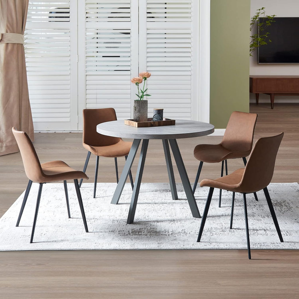 Zerifevni Round Dining Table Set, Mid Century Modern Small Round Dining Table Set, Saving Space (Table + 4 Brown Chairs)