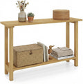 GIANTEX 47" Solid Wood Console Table, 2-Tier Narrow Entryway Table | Rustic Foyer Table w/ Teak Wood Frame and Storage Shelf, Farmhouse Sofa Table Behind Couch for Living Room (47" x 12" x 32")