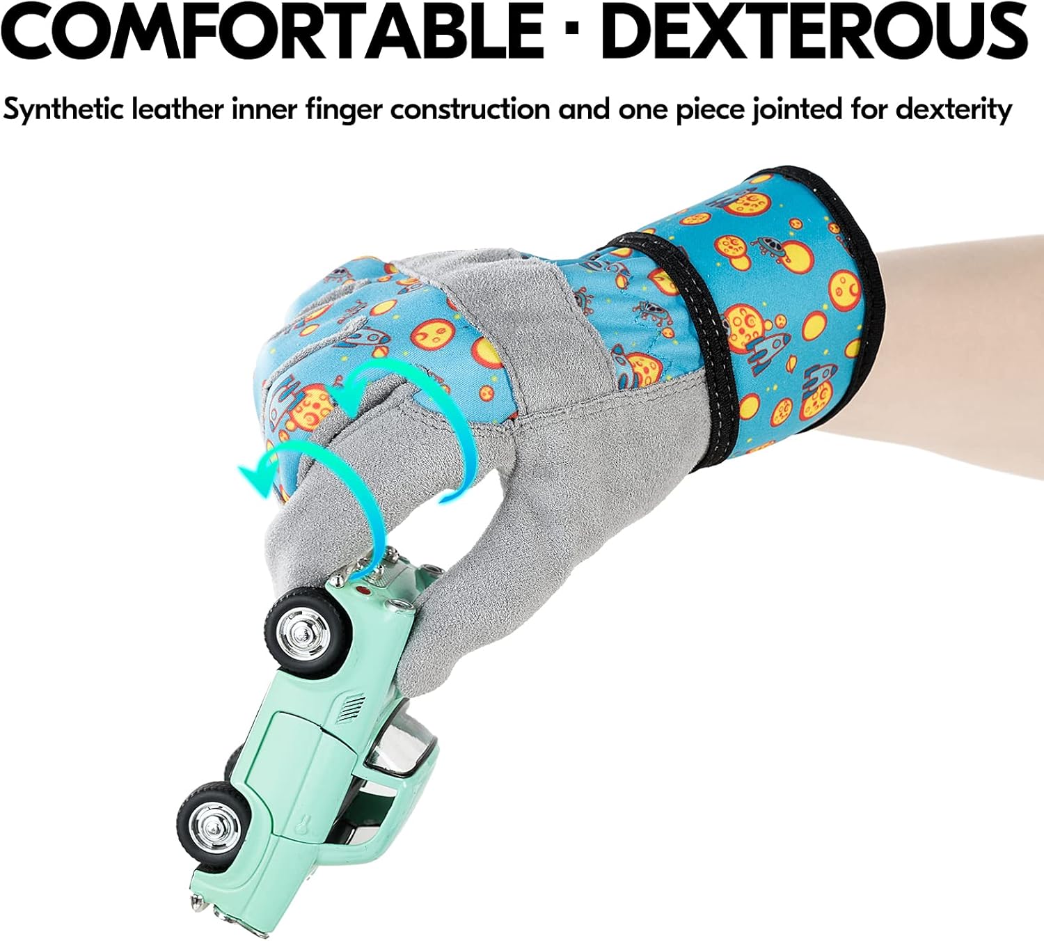 Vgo... 1-Pair Age 7-8Kids Gardening Gloves,Children Yard Work Gloves,Soft Safety Outdoor Playing Gloves(Size XL, Blue Plane, KID-MF3561)