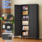 GAIOUS 75'' Tall Metal Garage Storage Cabinet, File Cabinet with 2 Doors and 5 Adjustable Shelves, Black Outdoor Steel Tool Cabinets for Home Office,Warehouse,Garage