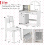 HONEY JOY Kids Vanity with Lights, Little Girls Vanity Set with Mirror and Stool and Lights, Wooden Princess Makeup Dressing Table, Storage Cabinet, Pretend Play Kids Vanity Table and Chair Set(White)