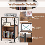 LOKO 3-Tier Rolling Record Player Stand, Mobile Turntable Stand with Power Outlet, Open Shelf & Dividers, Metal Frame, Industrial Vinyl Record Storage Table on Wheels for Living Room, Bedroom
