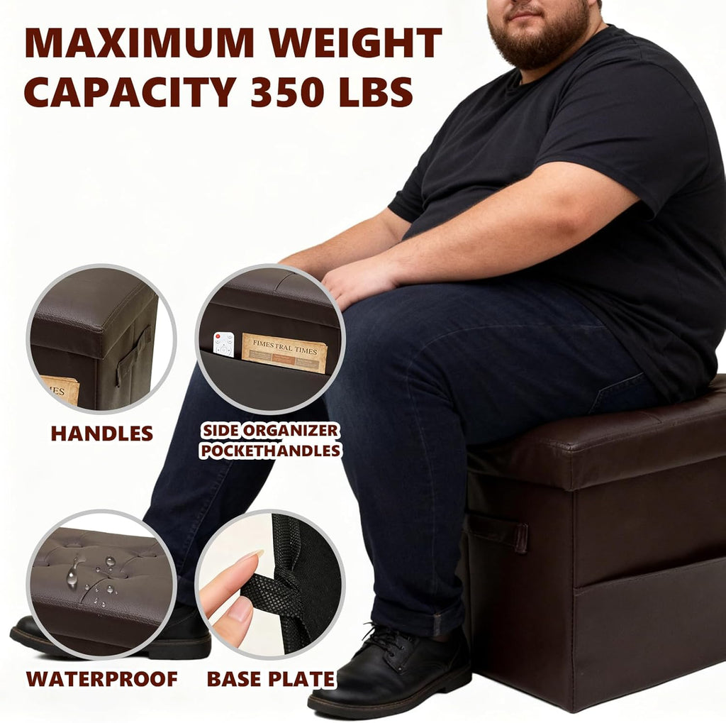 ALASDO Storage Ottoman Footrest Stool Small Ottoman with Storage Foldable Ottomans Foot Rest Footstool Bench for Living Room 17x13x13inches Brown