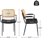 Art Leon Rattan Dining Chairs Set of 4 - Mid Century Modern Dining Chairs with Cane Back, Faux Leather Upholstered Kitchen Chairs, Accent Arm Chairs with Black Metal Legs, Black